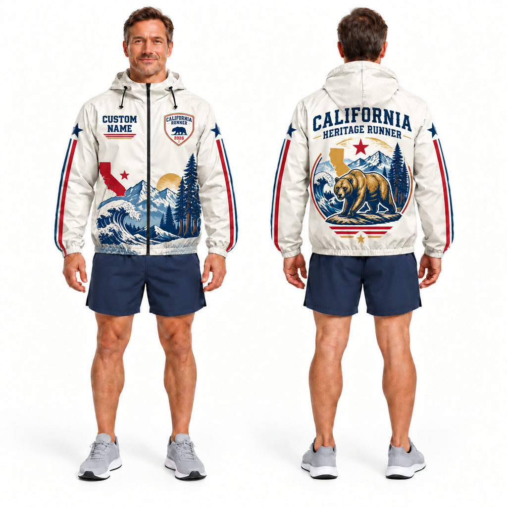 Custom Name California Heritage Runner Running Windbreaker Jacket