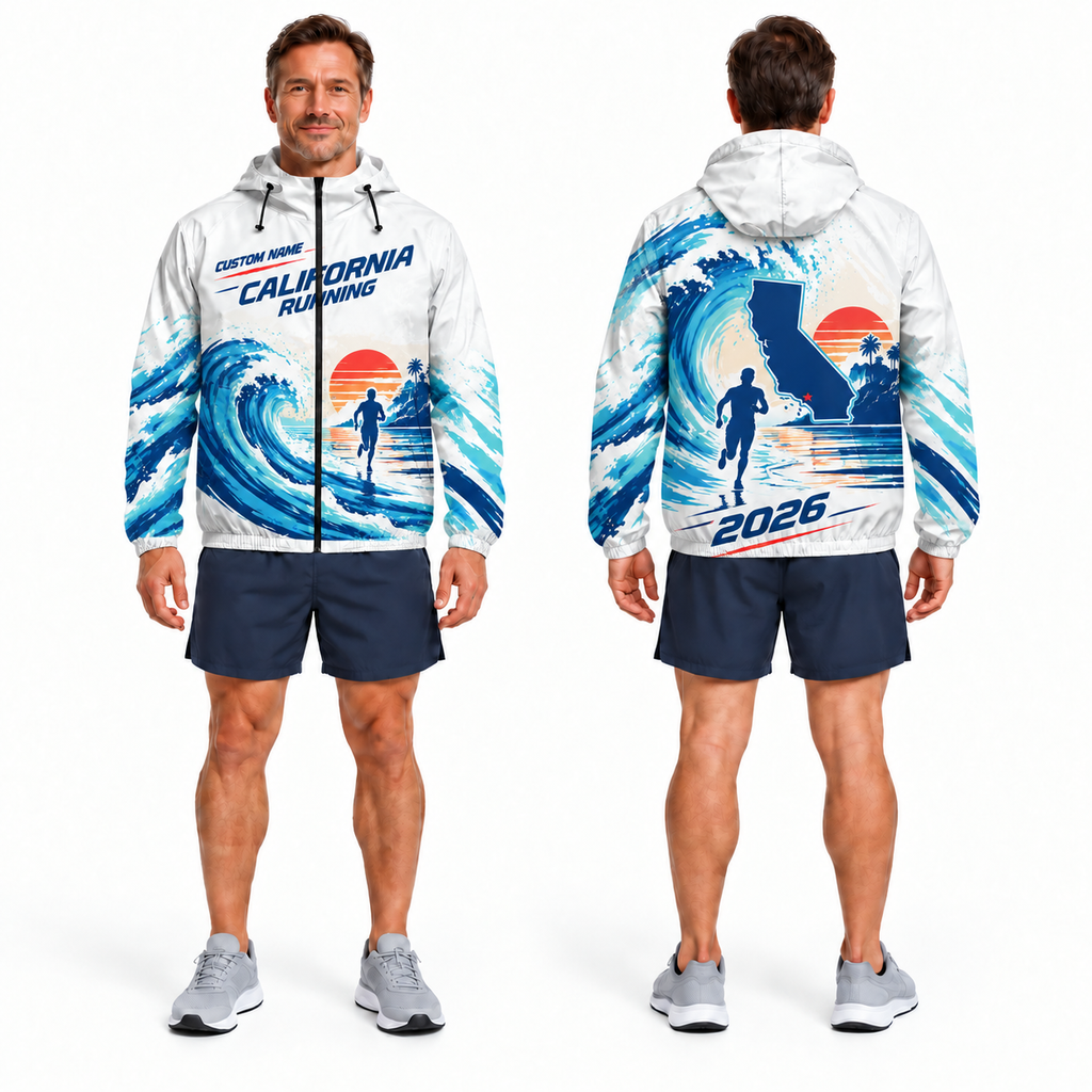 Custom Name California Wave Runner Running Windbreaker Jacket
