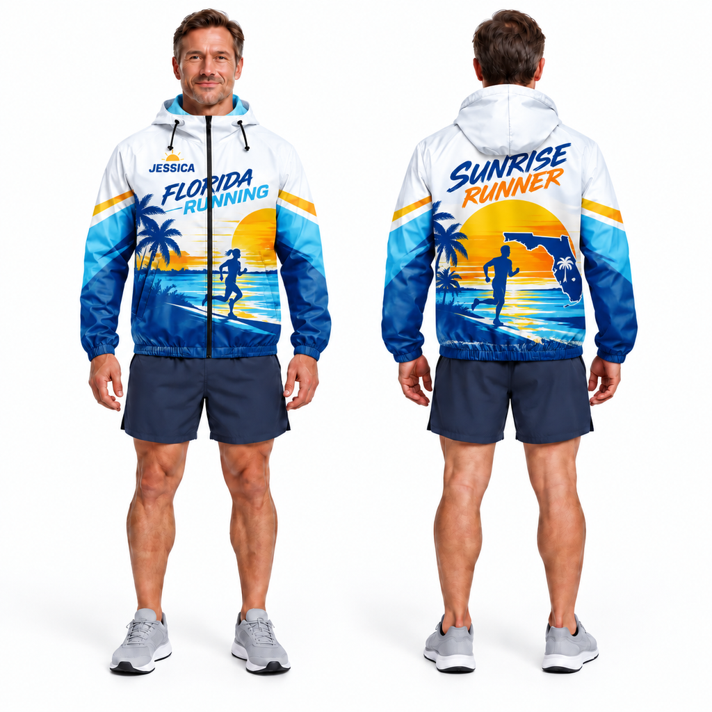 Custom Name Florida Sunrise Runner Florida Running Windbreaker Jacket