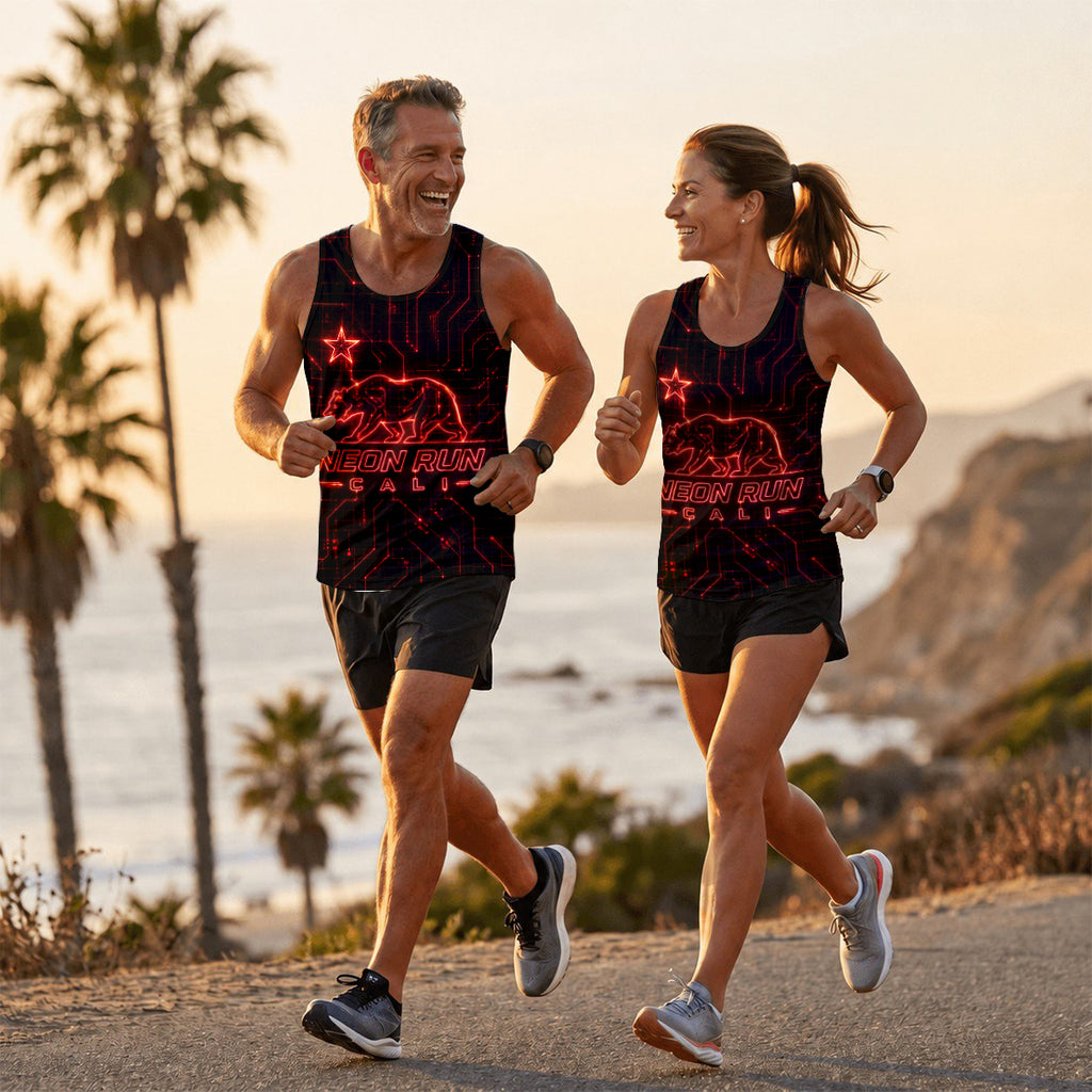 Neon Flag Synthwave California State Running Tank Top