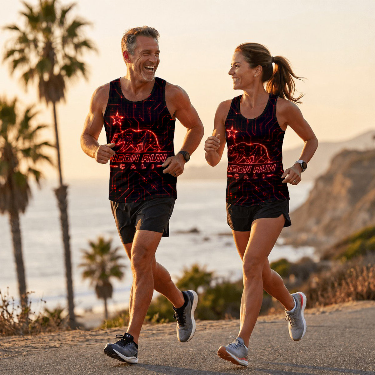 Neon Flag Synthwave California State Running Tank Top