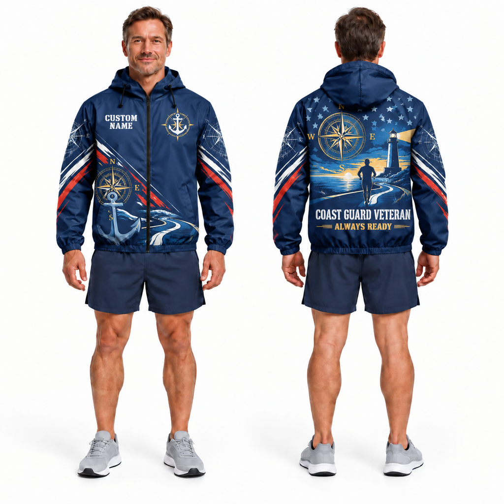 Custom Name Coast Guard Semper Paratus Runner Running Windbreaker Jacket
