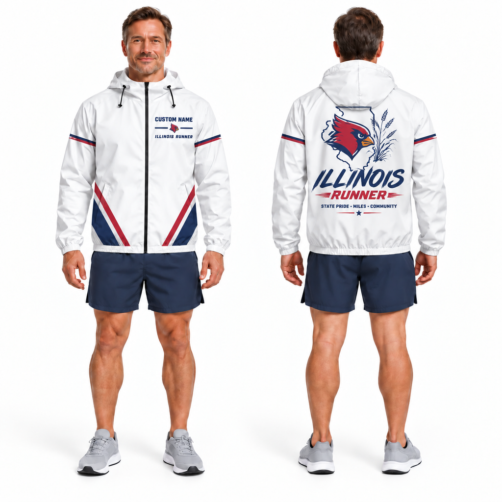 Custom Name Illinois Cardinal Runner Illinois Running Windbreaker Jacket