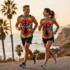 Cat Running Tank Top Tie Dye Black Cat Running Singlet for Men and Women
