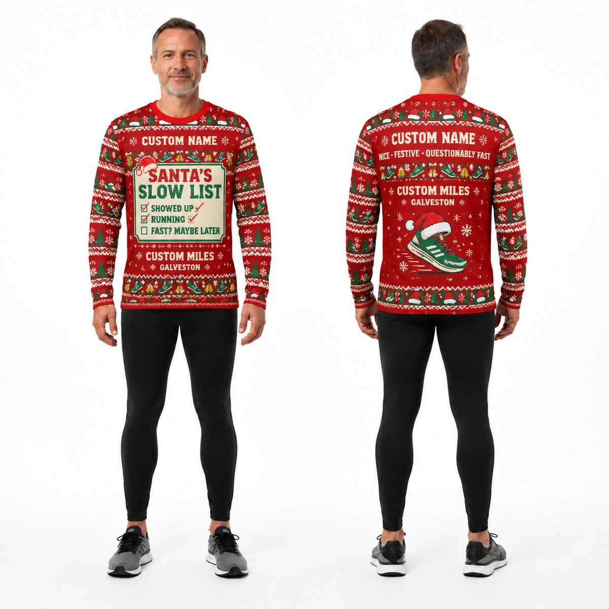 Custom Name Miles Santa’s Slow List Santa Hustle Galveston Running Long Sleeve Shirt