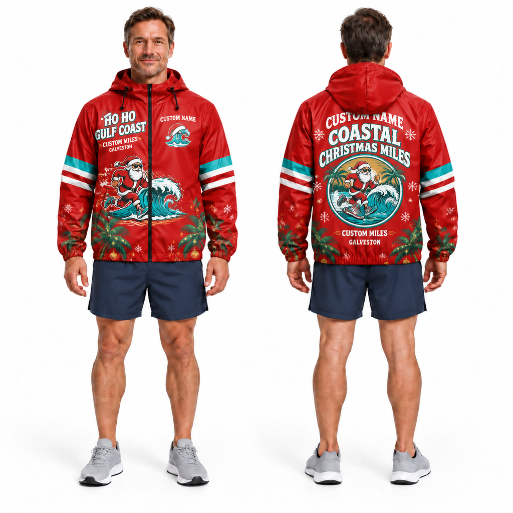 Custom Name Ho Ho Gulf Coast Santa Hustle Galveston Running Windbreaker Jacket