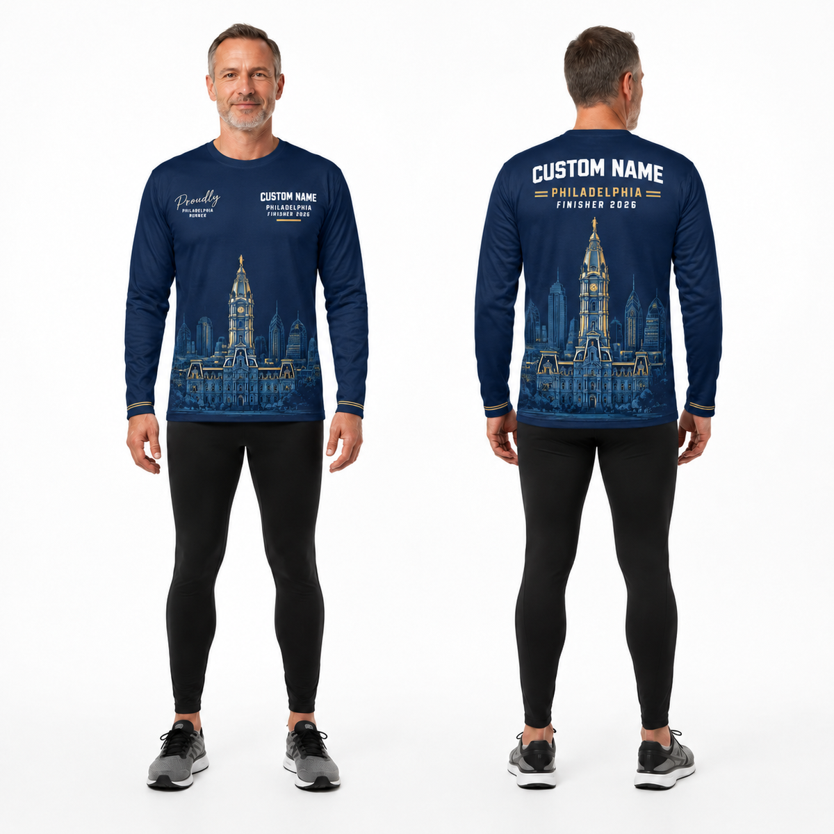 Custom Name Philadelphia Midnight City Finisher Running Long Sleeve Shirt