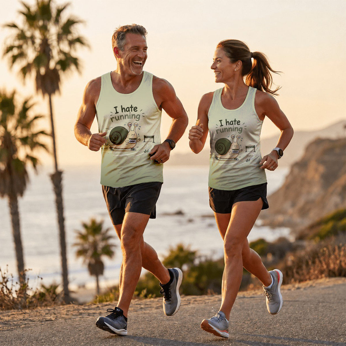 Funny Running Tank Top I Hate Running Lazy Snail Tech Singlet