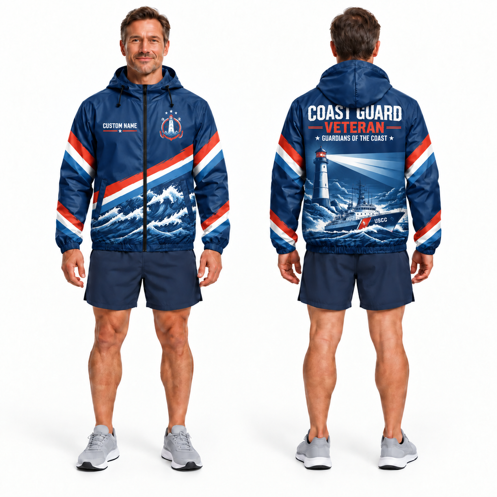 Custom Name Coast Guard Guardian Runner Running Windbreaker Jacket