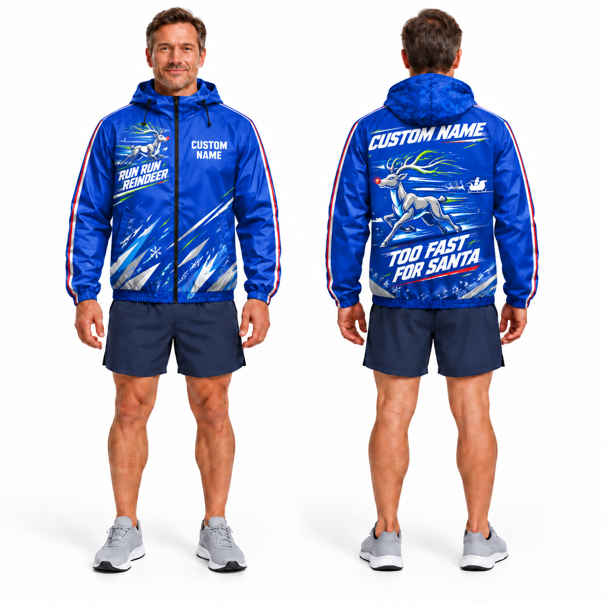 Custom Name Run Run Reindeer Running Windbreaker Jacket