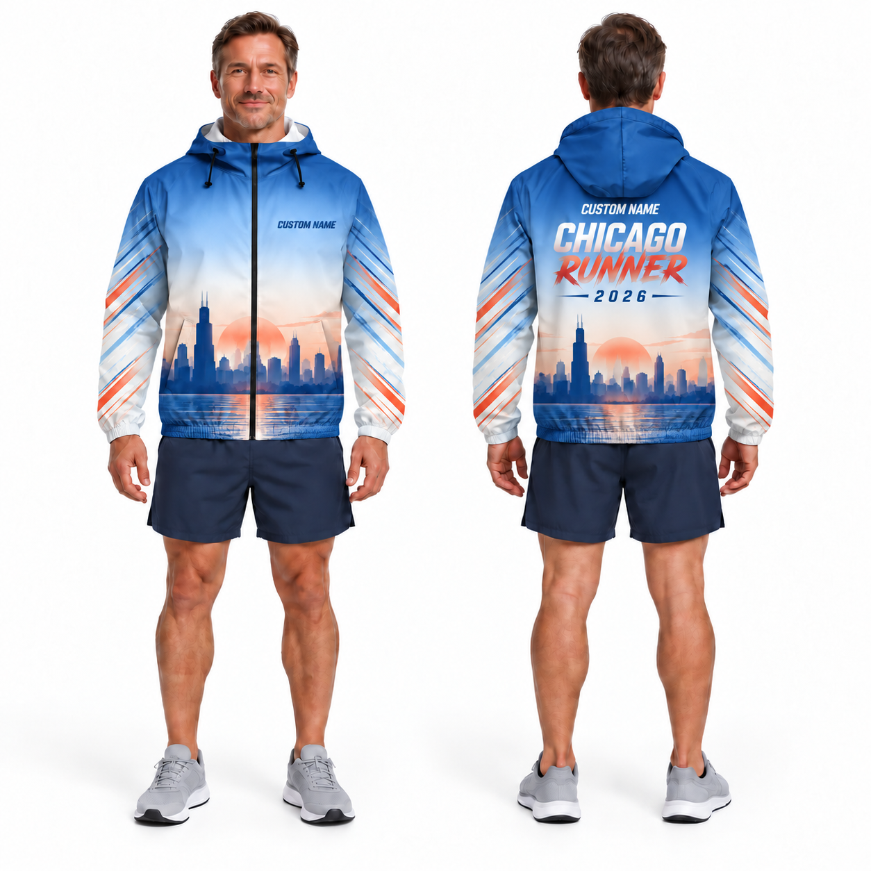 Custom Name Chicago Sunrise Run Running Windbreaker Jacket