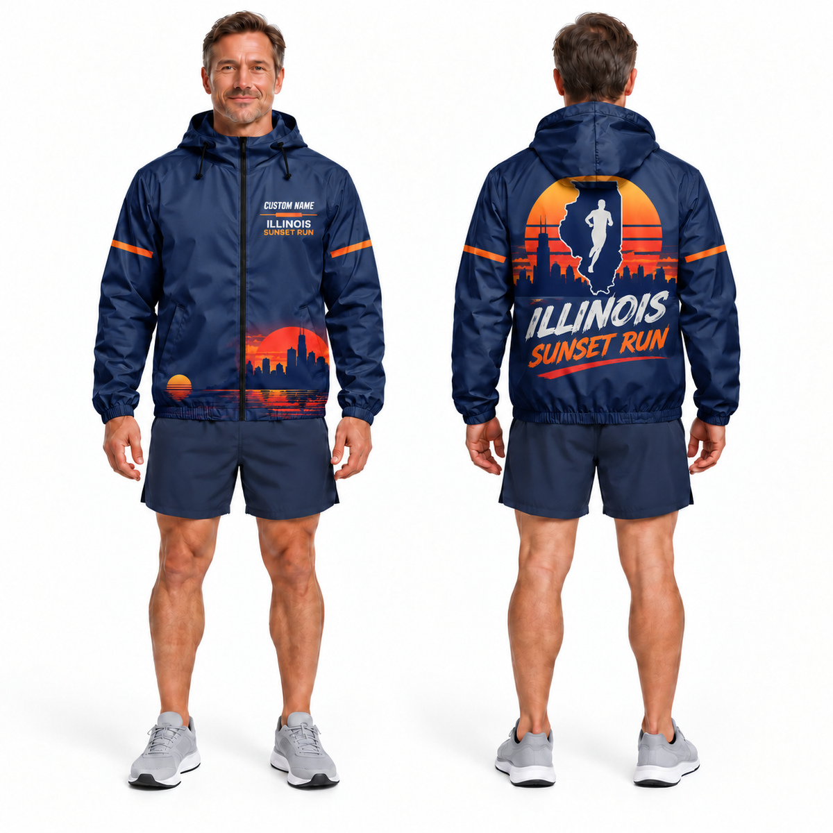 Custom Name Illinois Sunset Run Illinois Running Windbreaker Jacket