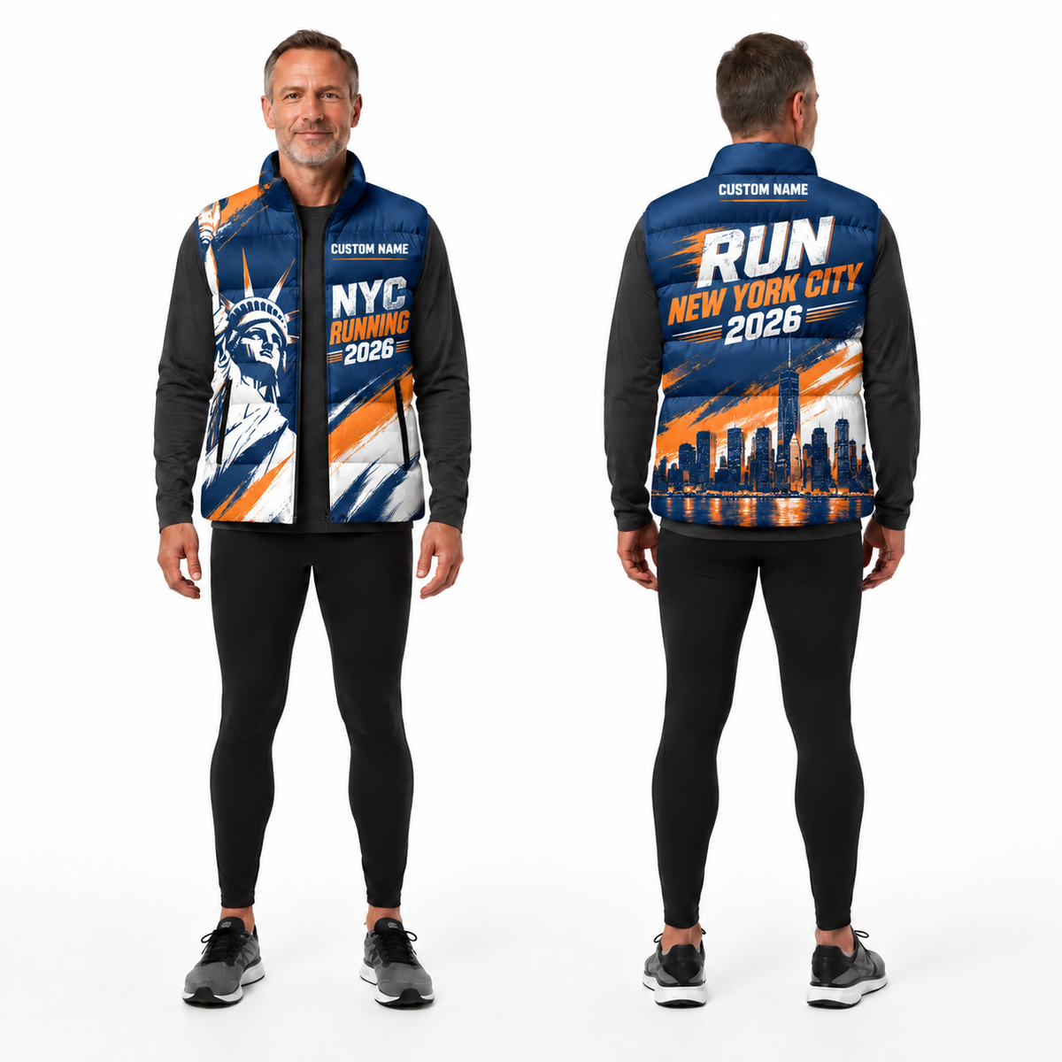 Custom Name Liberty Run NYC Sleeveless Running Puffer Jacket