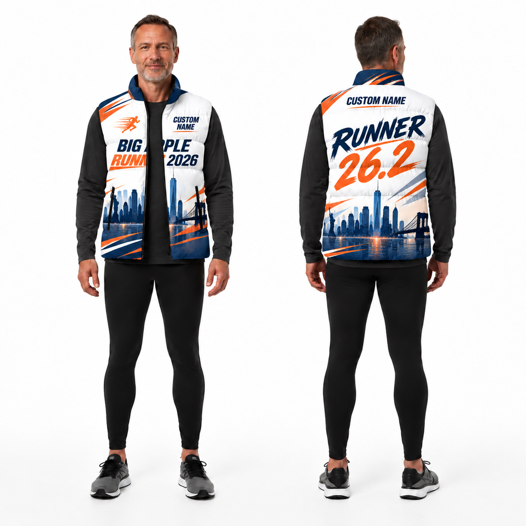 Custom Name Big Apple Race Energy Sleeveless Running Puffer Jacket