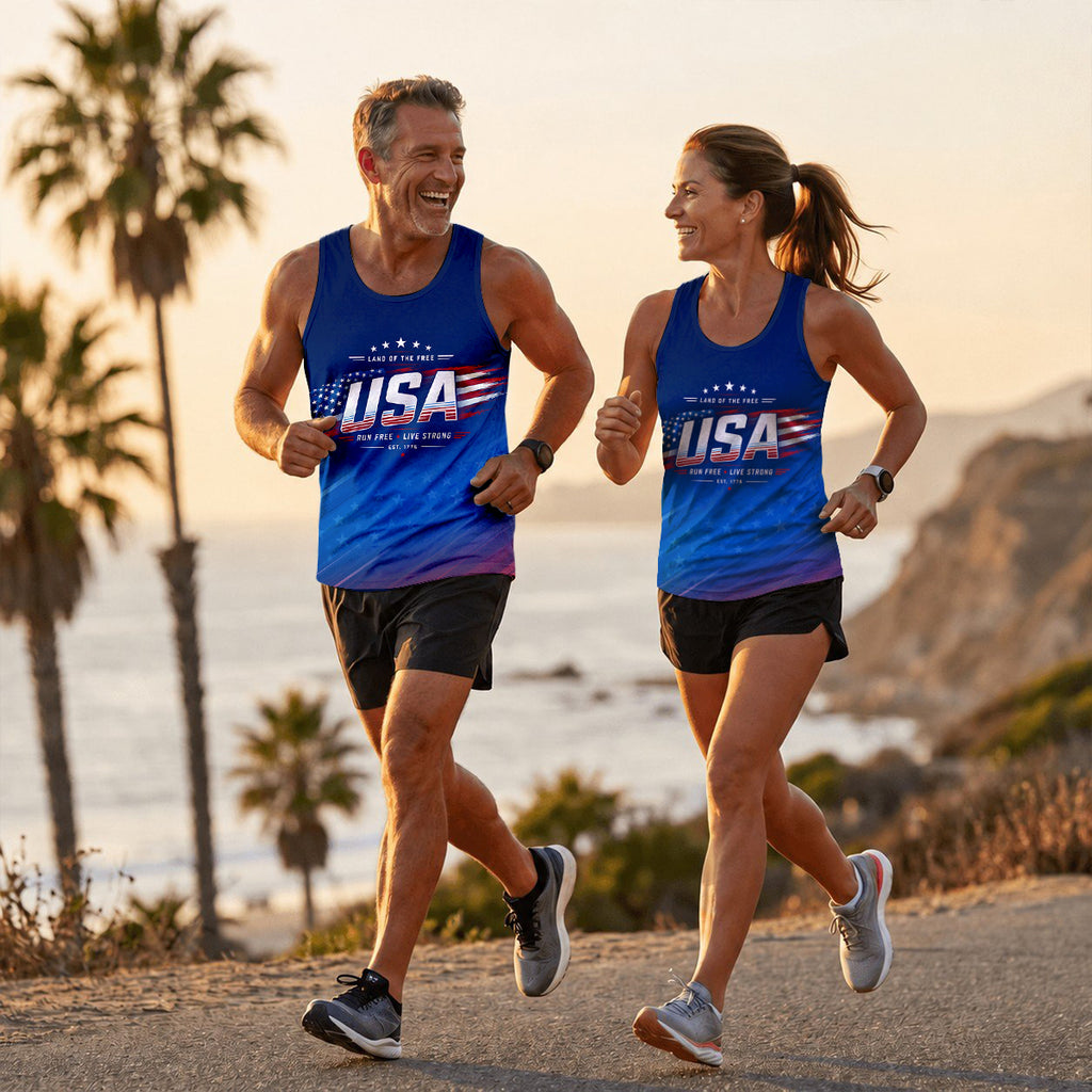 Patriotic Tech Running Tank Top - Land of The Free Running Singlet