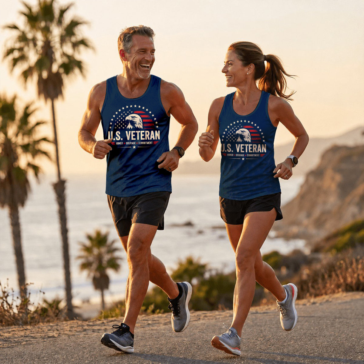 Veteran Tech Running Tank Top - Patriotic Eagle Running Singlet