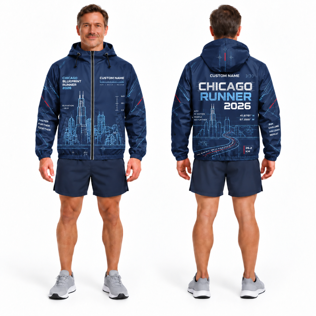 Custom Name Chicago Blueprint Runner Running Windbreaker Jacket