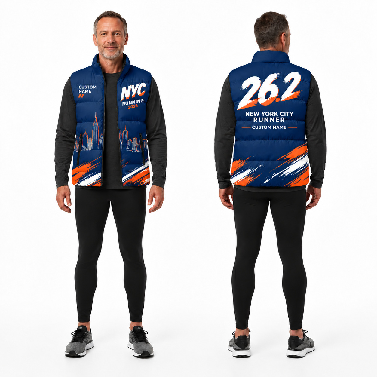 Custom Name Bold 26.2 NYC Sleeveless Running Puffer Jacket