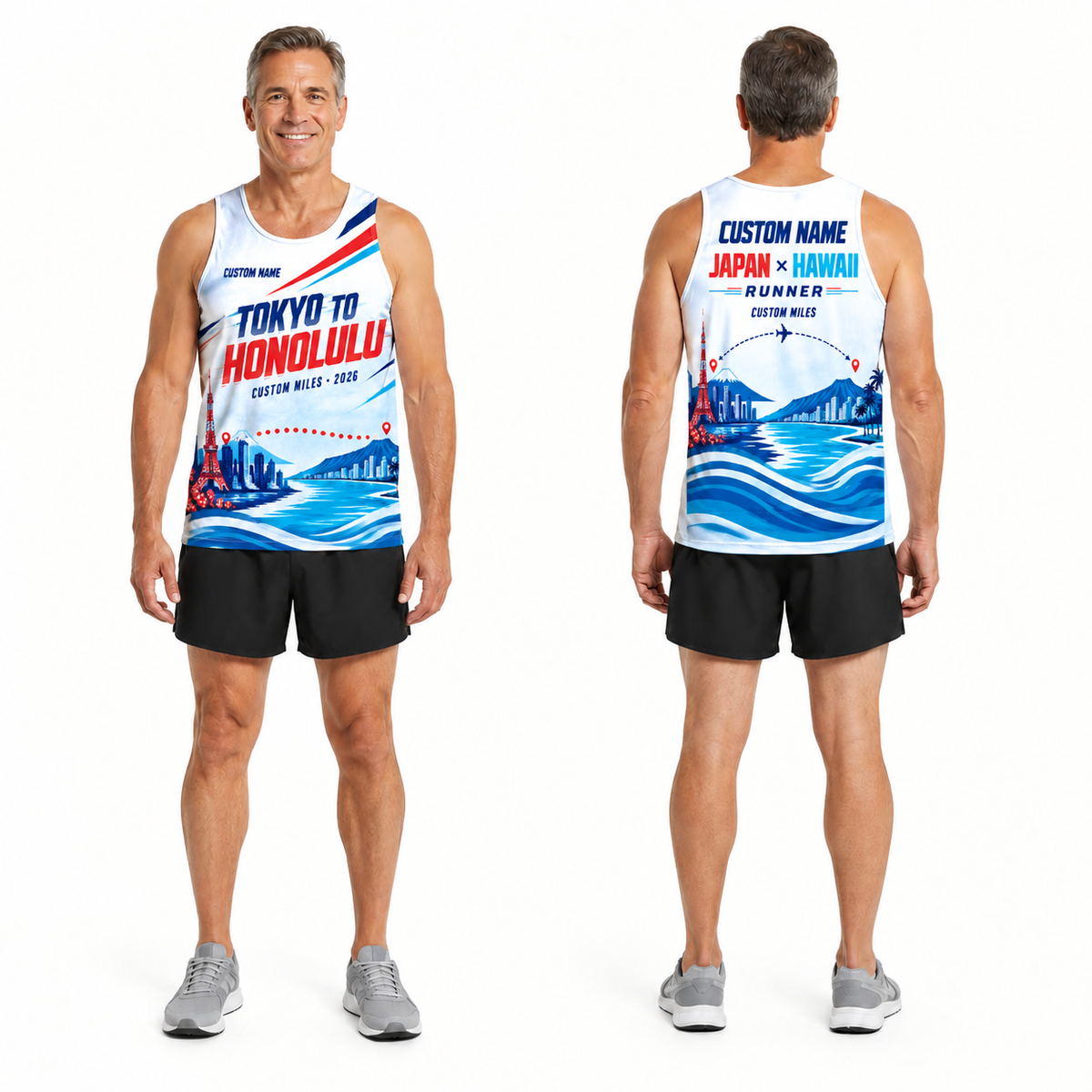 Custom Name Miles Tokyo to Honolulu Running Tank Top