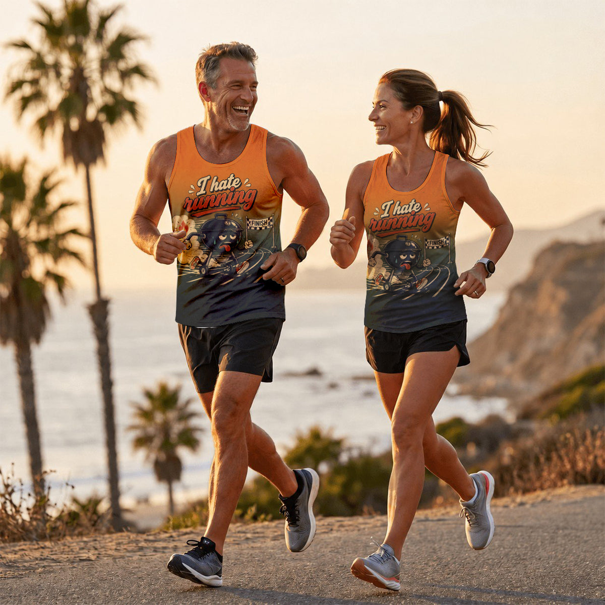 Funny Running Tank Top I Hate Running BBQ Grill Runner Tech Singlet