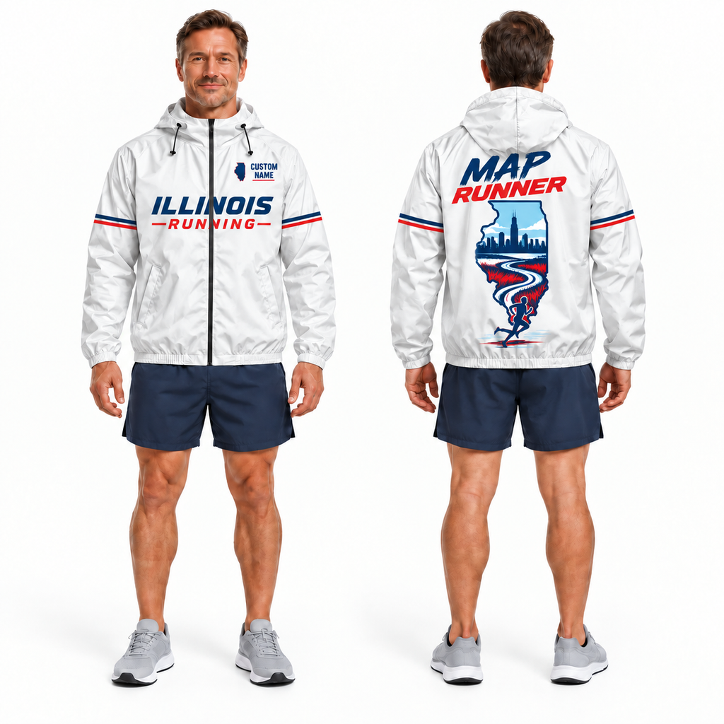 Custom Name Illinois Map Runner Illinois Running Windbreaker Jacket