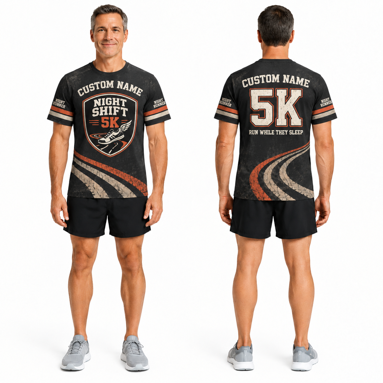 Custom Name Night Shift 5K Halloween Tech Running T-Shirt