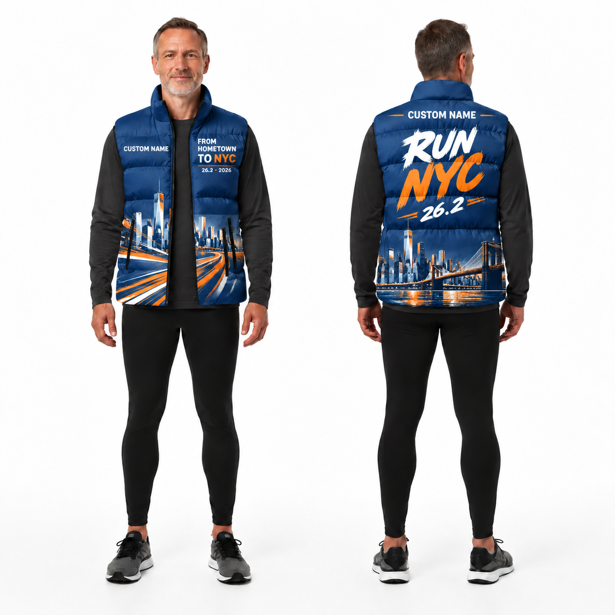 Custom Name From Hometown To NYC Vest Running Sleeveless Puffer Jacket
