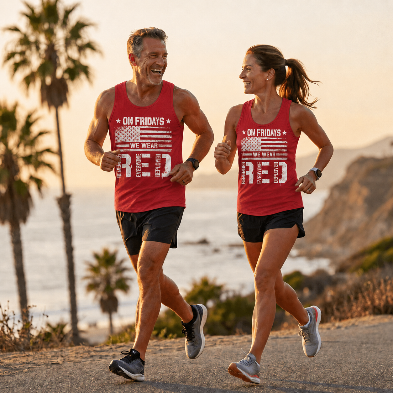 Military Supportive  Running Tank Top On Friday We Wear Red American Flag Tech Singlet