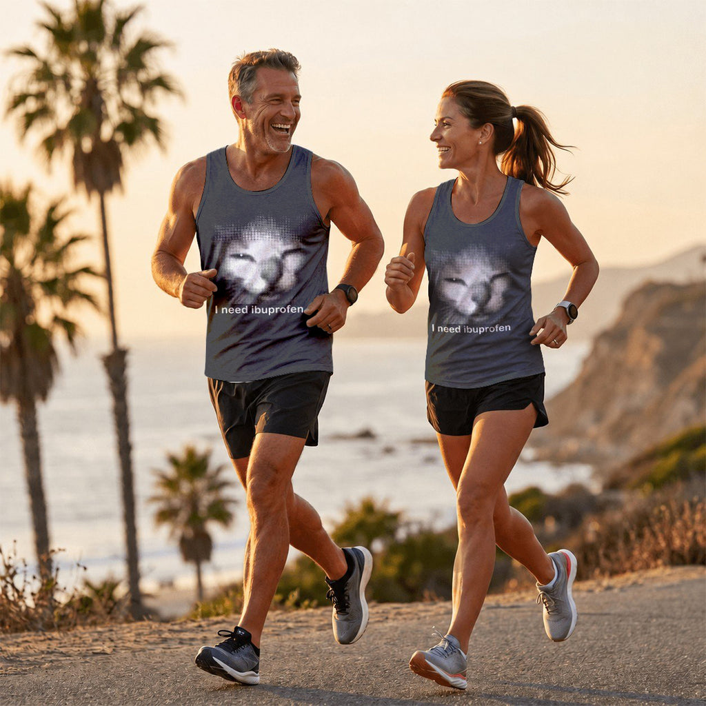 Cat Running Tank Top Silly Kitten Ibuprofen Running Singlet for Men and Women
