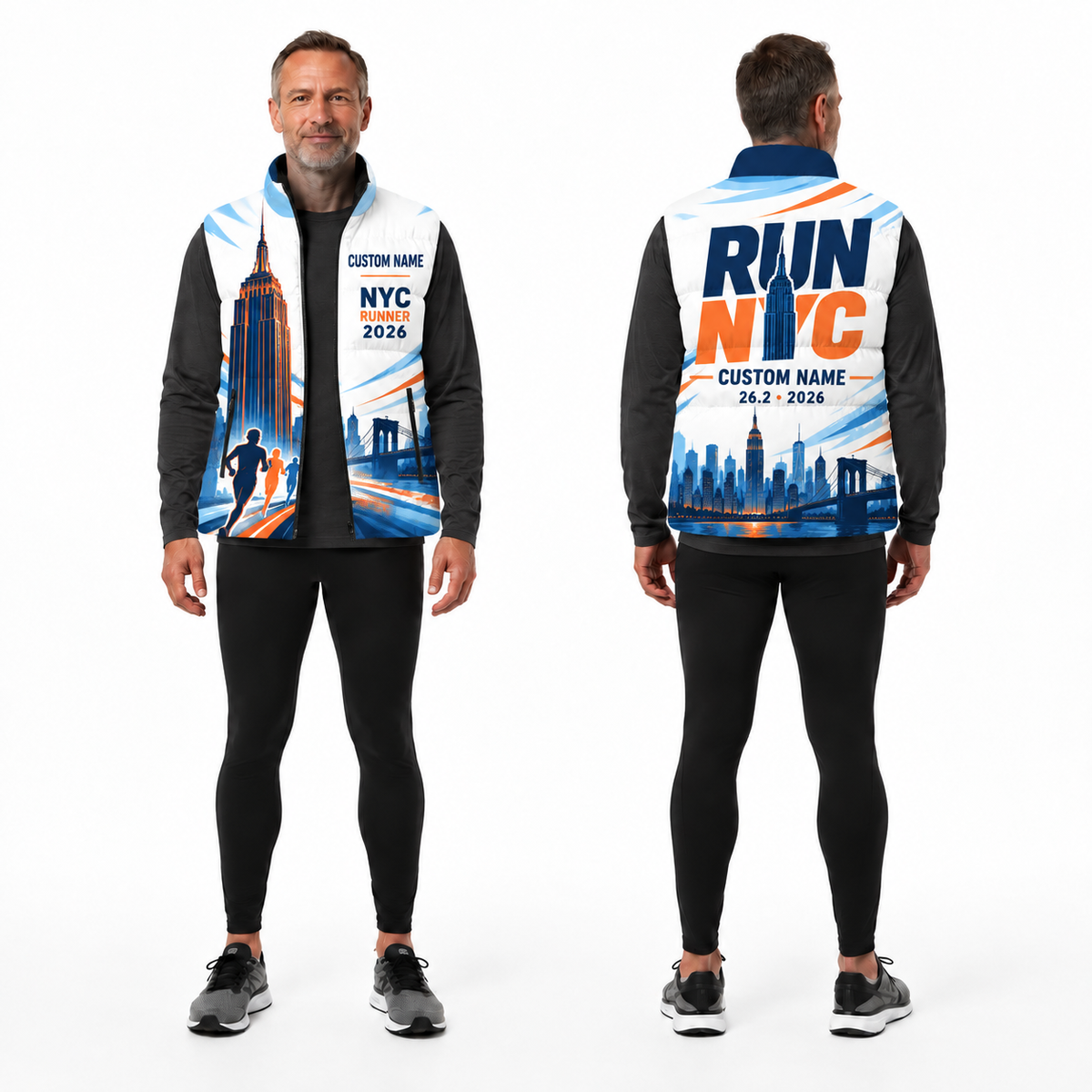 Custom Name Empire State Finish Line Sleeveless Running Puffer Jacket