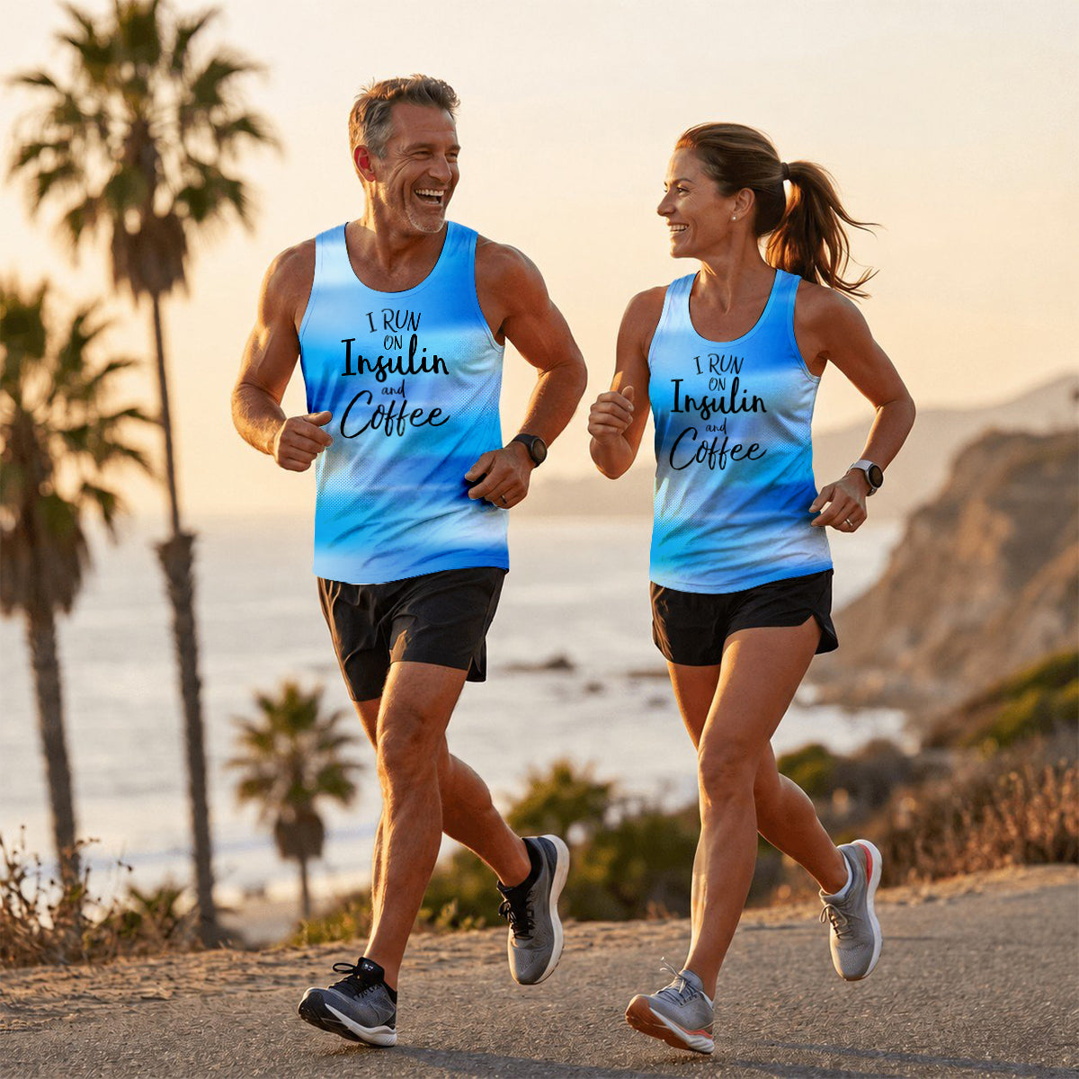Diabetes Fighter Running Tank Top Run On Insulin and Coffee Running Singlet for Men and Women