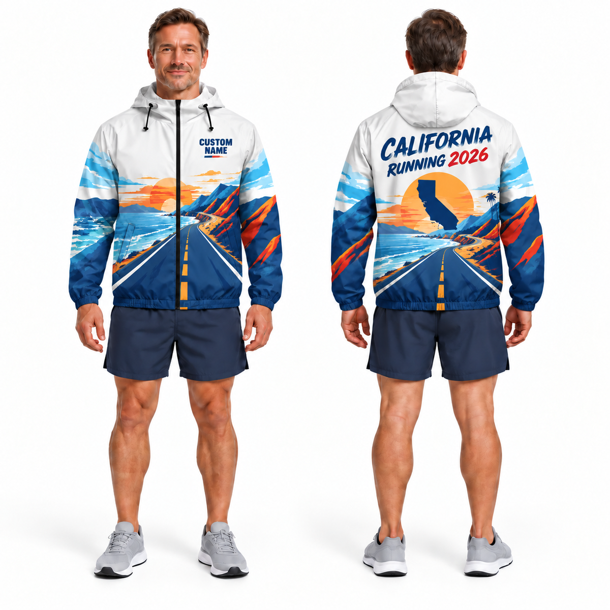 Custom Name California Road To Run Running Windbreaker Jacket