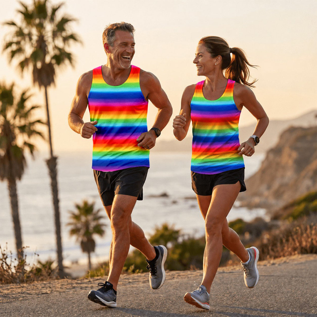 LGBT Pride Running Tank Top Rainbow Stripe Running Singlet for Men and Women