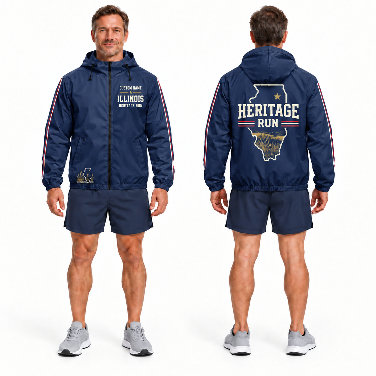 Custom Name Illinois Heritage Run Illinois Running Windbreaker Jacket