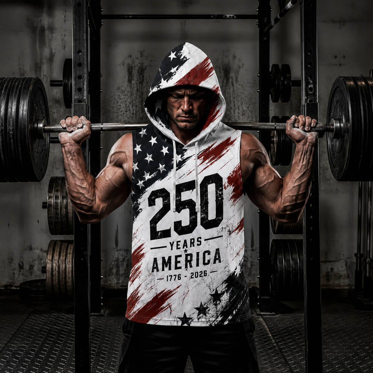 USA 250 Strong Men's Workout Hooded Tank Top