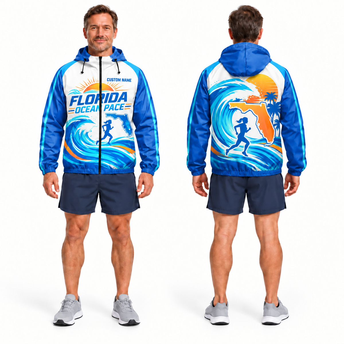 Custom Name Florida Ocean Pace Florida Running Windbreaker Jacket