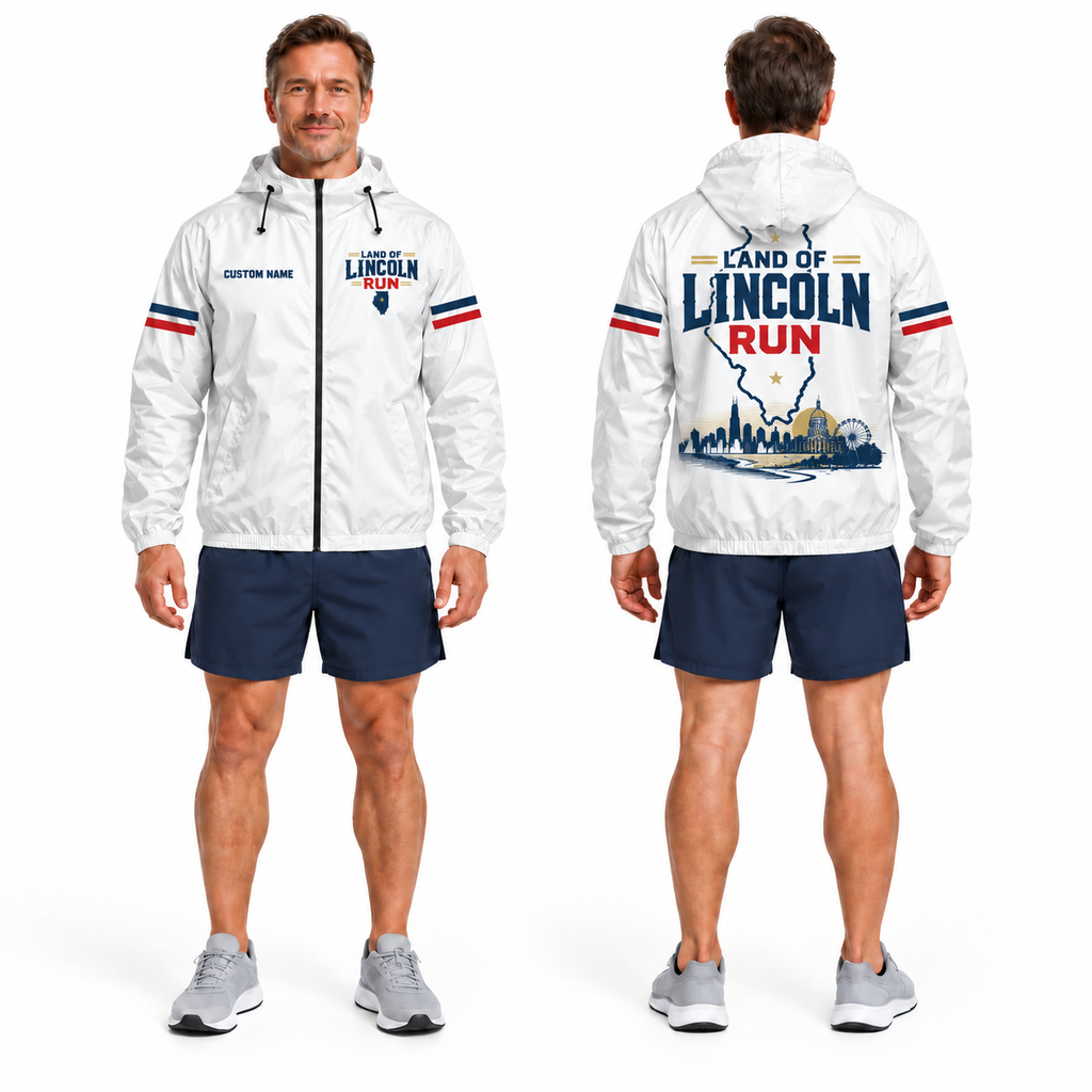 Custom Name Land of Lincoln Run Illinois Running Windbreaker Jacket