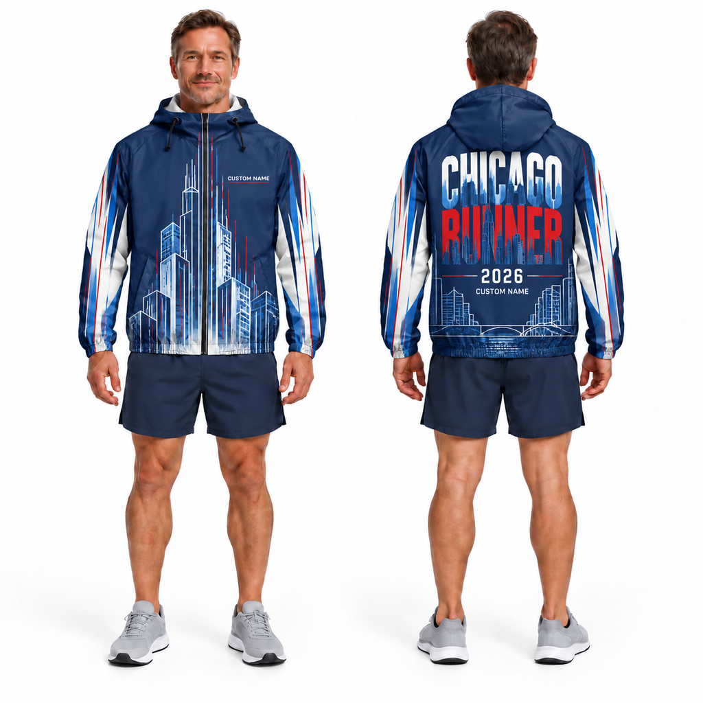 Custom Name Chicago Architecture Runner Running Windbreaker Jacket