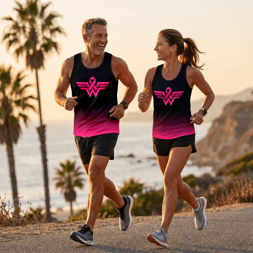 Cancer Fighter Running Tank Top Pink Ribbon Running Singlet for Men and Women