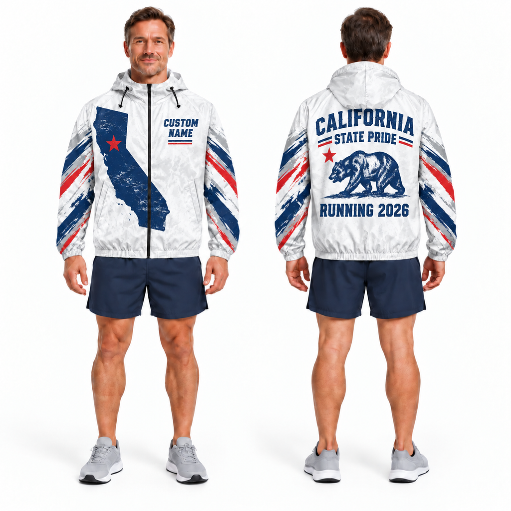 Custom Name California State Pride Runner Running Windbreaker Jacket