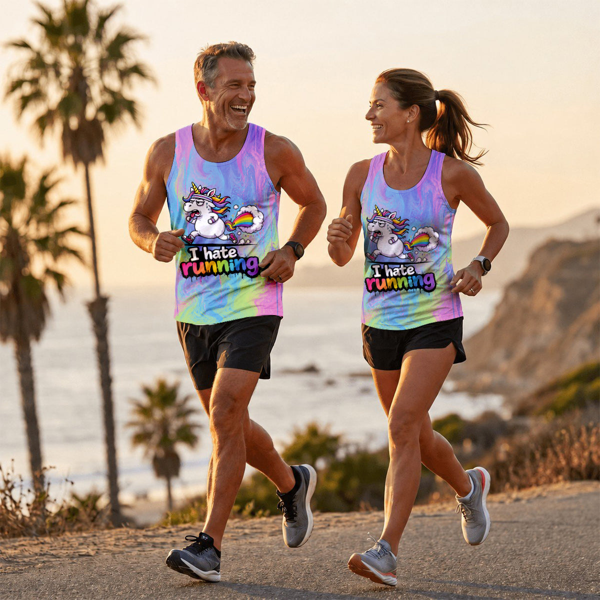 Funny Running Tank Top I Hate Running Unicorn Tech Singlet