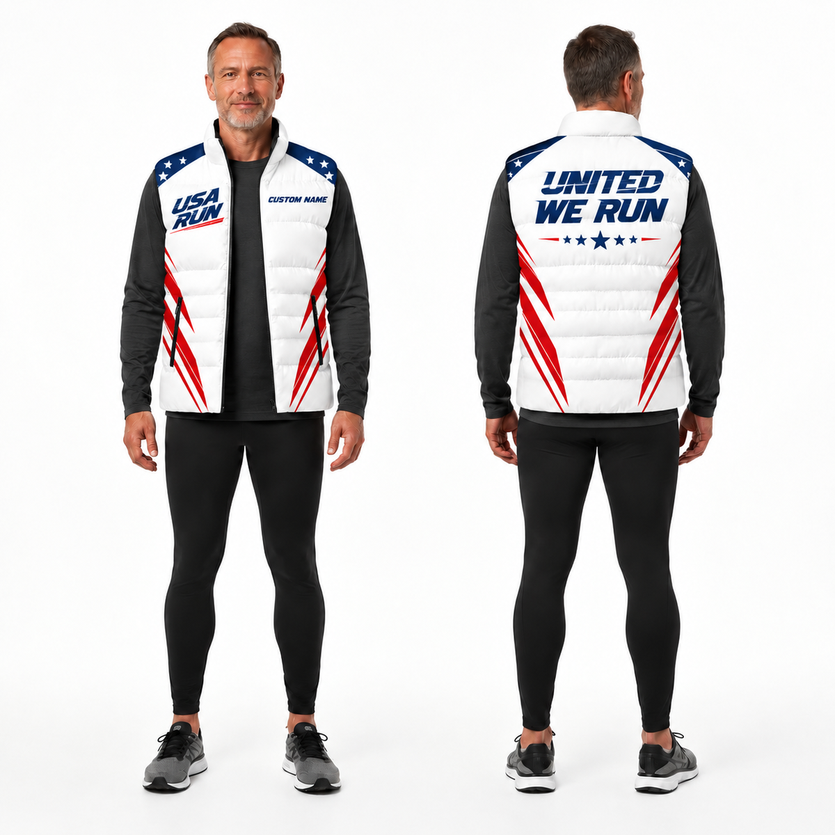 American Flag Racer Sleeveless Running Puffer Jacket