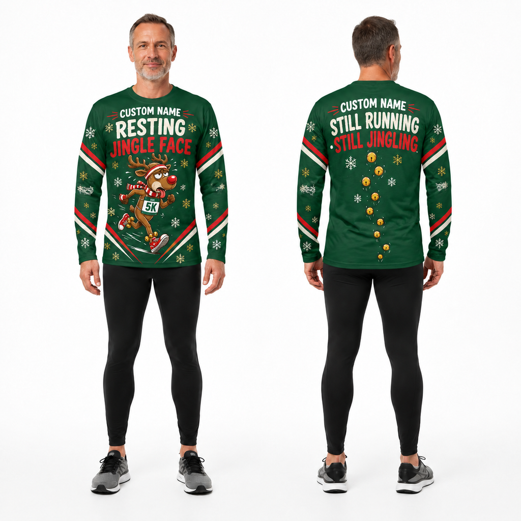 Custom Name Resting Jingle Face Running Long Sleeve Shirt