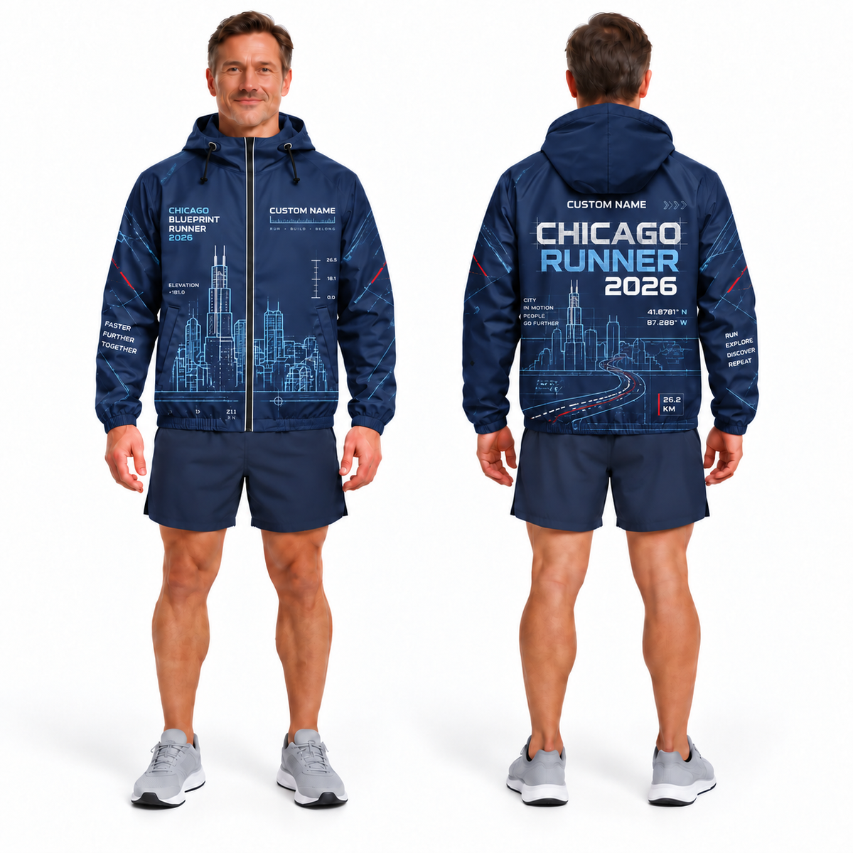 Custom Name Chicago Blueprint Runner Running Windbreaker Jacket