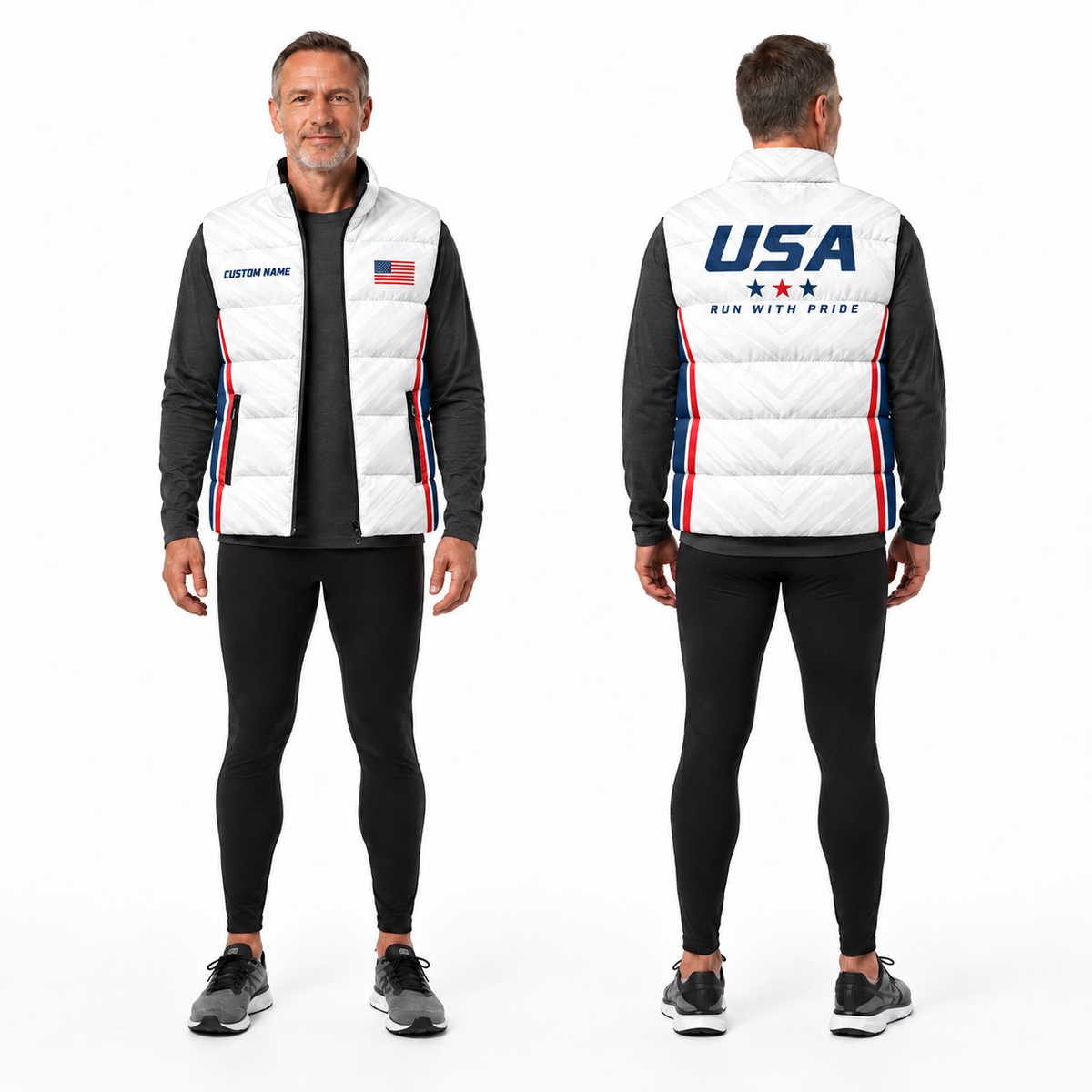 White American Heritage Sleeveless Running Puffer Jacket