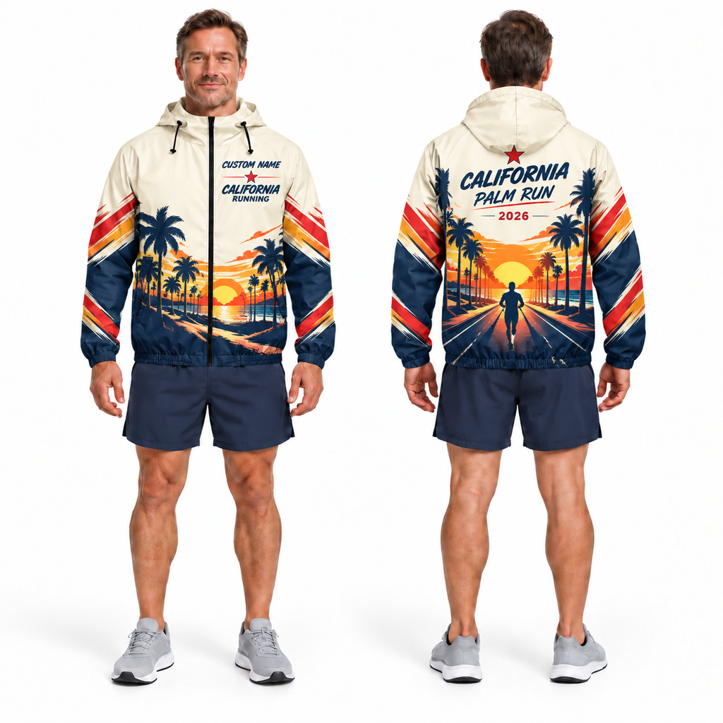 Custom Name California Palm Run Running Windbreaker Jacket
