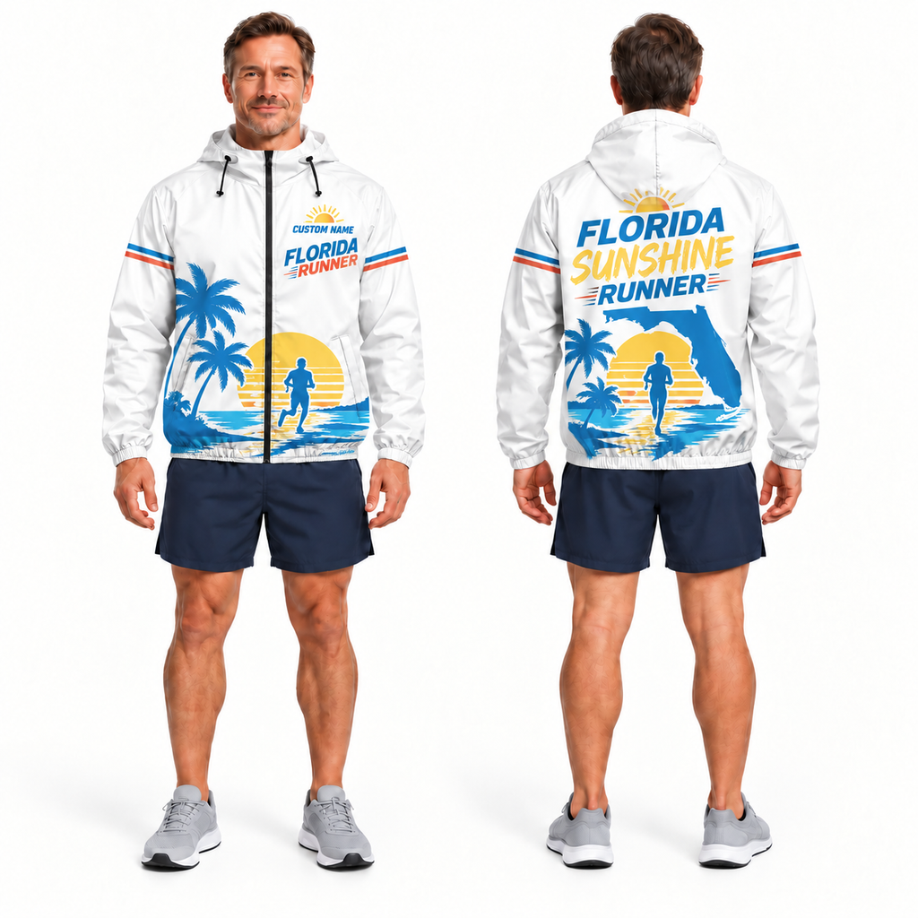 Custom Name Florida Sunshine Runner Florida Running Windbreaker Jacket