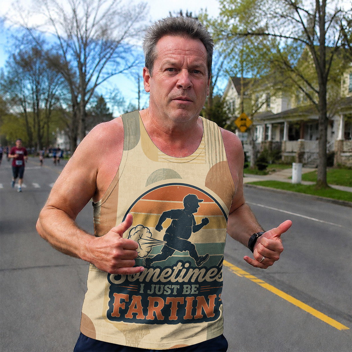 Funny Dad Running Tank Top I Just Be Fartin' Tech Singlet