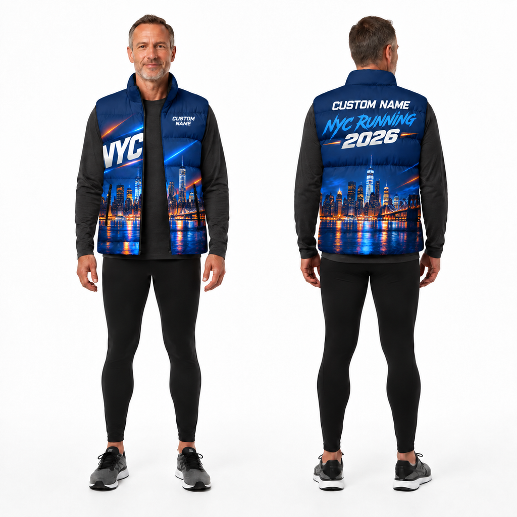 Custom Name NYC Midnight Lights Sleeveless Running Puffer Jacket