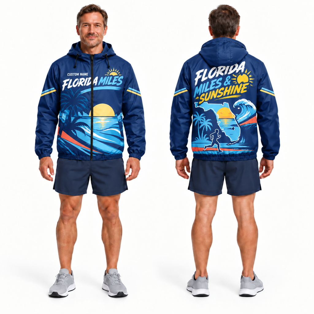 Custom Name Florida Miles & Sunshine Florida Running Windbreaker Jacket